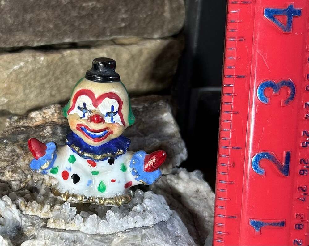 Antique clown figurine creepy grin made in Japan 2” gold accents